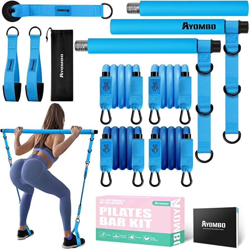 Ayombo Pilates Bar Kit with Resistance Bands, Pilates Workout Equipment for Legs, Hip, Waist, Arm, Squats Exercise Equipment for Home Workouts, Adjustable 3-Section Pilates Bar Kit for Women & Men - Image 1